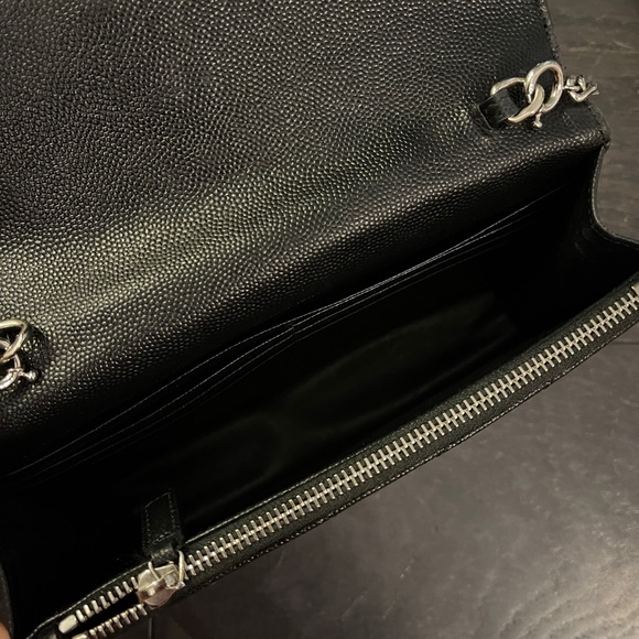 Saint Laurent matelassé envelope leather black wallet on chain bag women - Picture 9 of 13